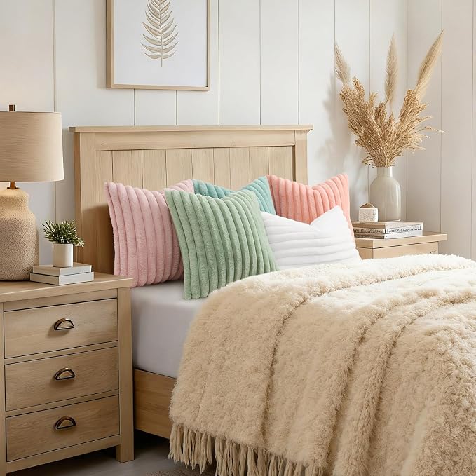 decorUhome Summer Cozy Faux Fur Throw Pillow Covers 16x16 Set of 2 Decorative - Image 8