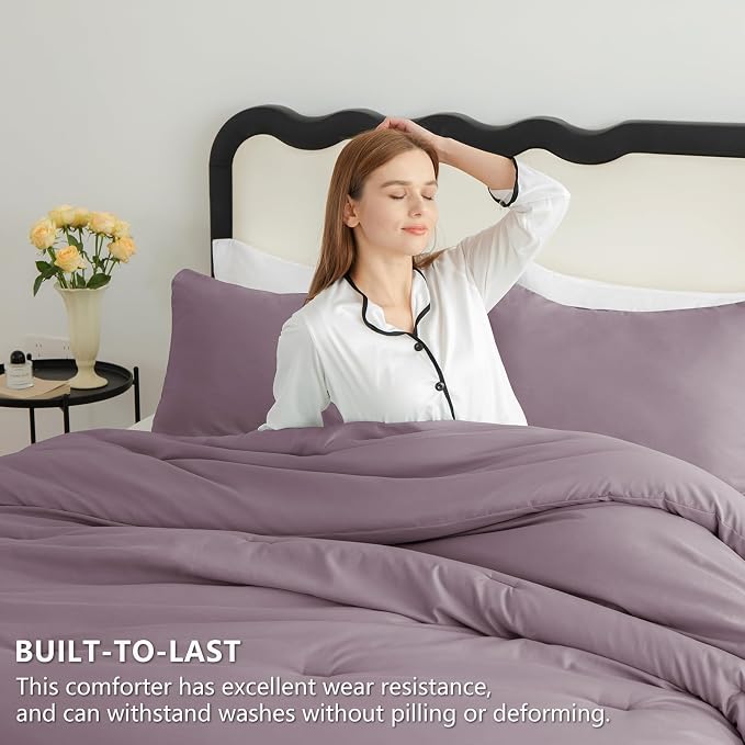 CozyLux California King Comforter Set Dusty Purple, 3 Pieces Cal King Solid - Image 3