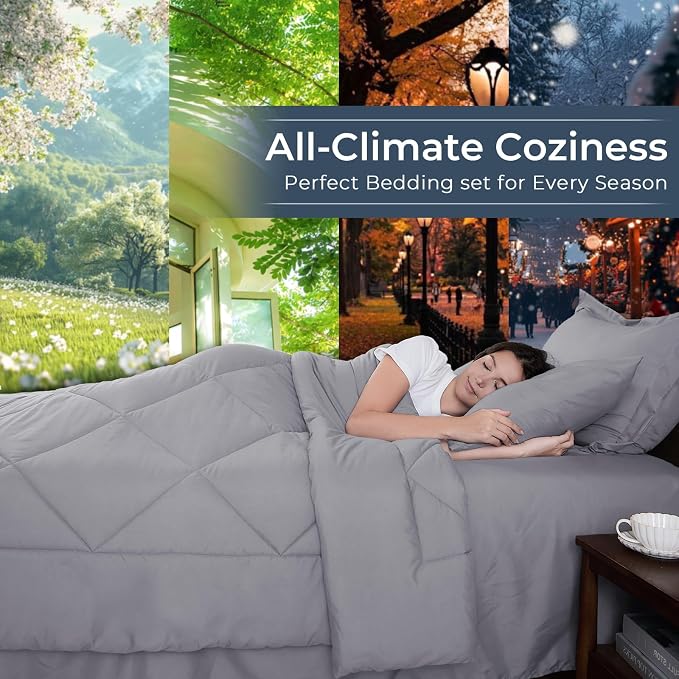 HEVUMYI Light Grey California King Comforter Set - Image 3