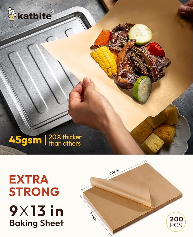 Katbite 200Pcs 9x13 inch Heavy Duty Unbleached Parchment Paper, Parchment Paper - Image 2