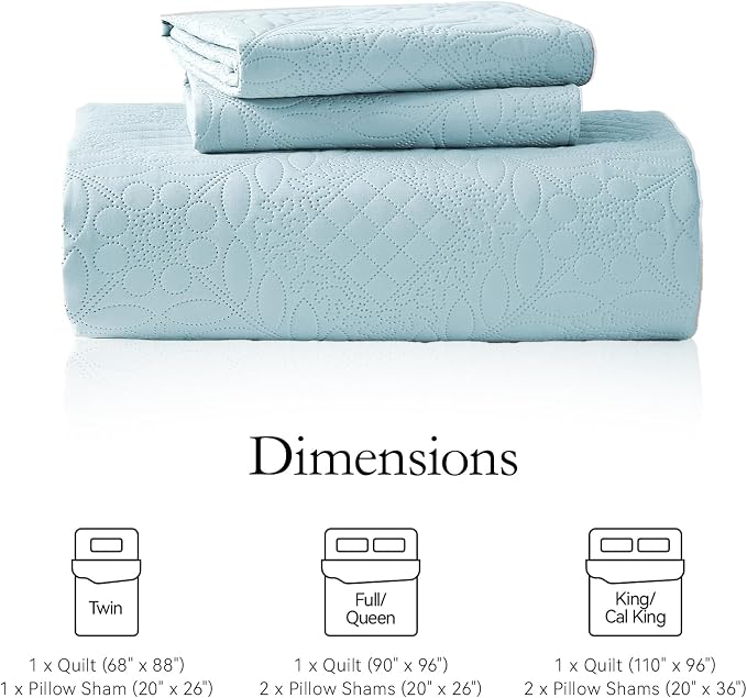 FLYMME Twin Quilt Set, Lightweight Sky Blue Bedspreads, Vintage Olive Leaf - Image 4