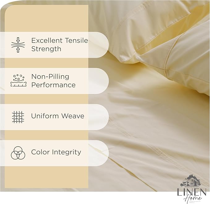 Linen Home 100% Cotton Percale Sheets Full Size, Deep Pocket, 4 Pieces Set - Image 2