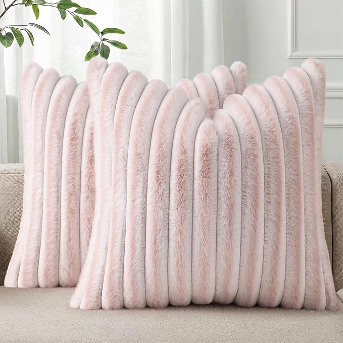 Pallene Faux Fur Plush Throw Pillow Covers 26x26 Set of 2, Luxury Soft Fluffy by PALLENE