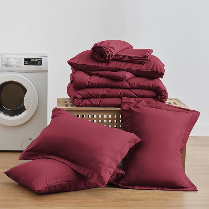 Love's cabin California King Comforter Set Burgundy, 7 Pieces California King - Image 6