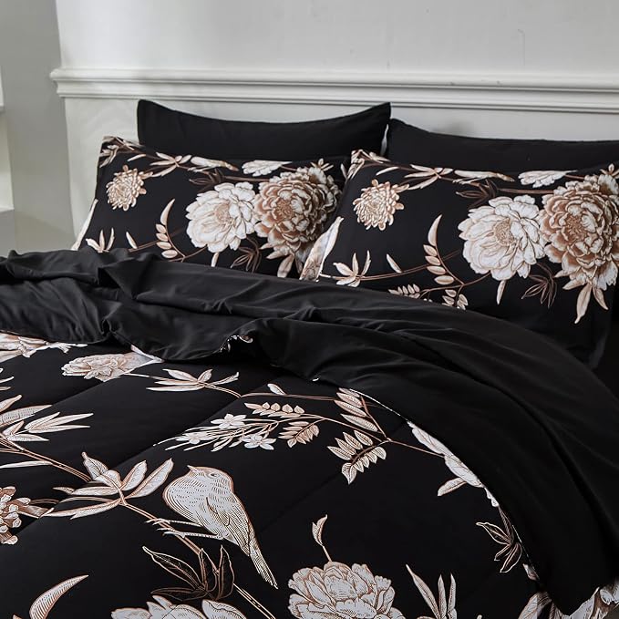 Yogeneg 7 Piece Bed in a Bag Queen Comforter Set Botanical Floral Bedding Set - Image 2