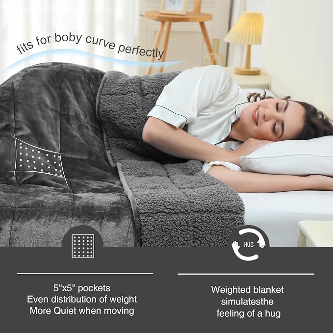 Aemicion Queen Size Weighted Blanket 15lbs, Plush Fleece Sherpa Heavy Blanket - Image 2