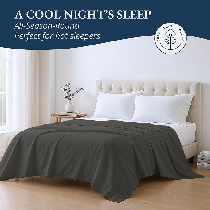 Lane Linen 100% Organic Cotton Full Size Flat Sheet Only - Image 4