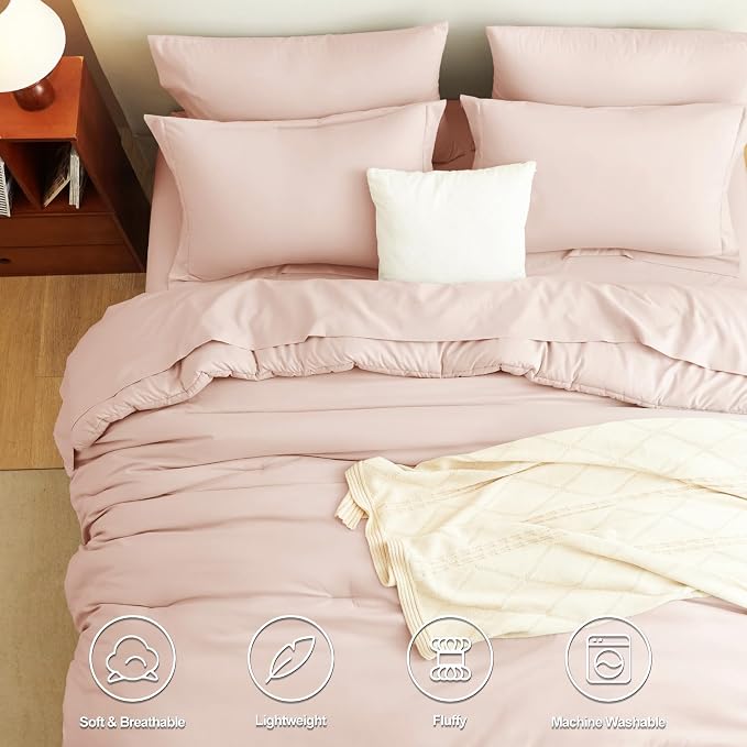 CozyLux Queen Comforter Set Blush Pink, 7 Pieces Bed in a Bag Queen Comforter - Image 2