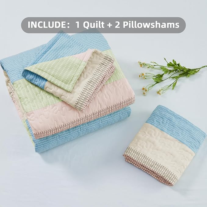 Andency California King Quilt Set Blue Pink, 3 Pieces Ultra Soft Lightweight - Image 6