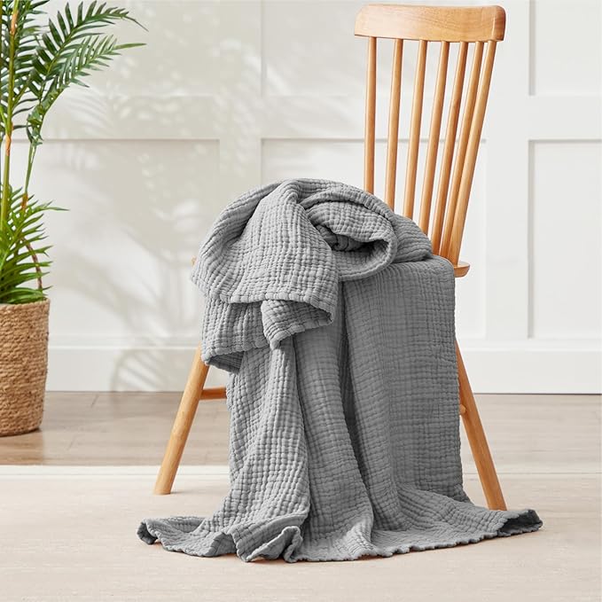 100% Cotton Muslin Blanket Twin XL 66" x 90", Breathable and Cooling Bed - Image 3