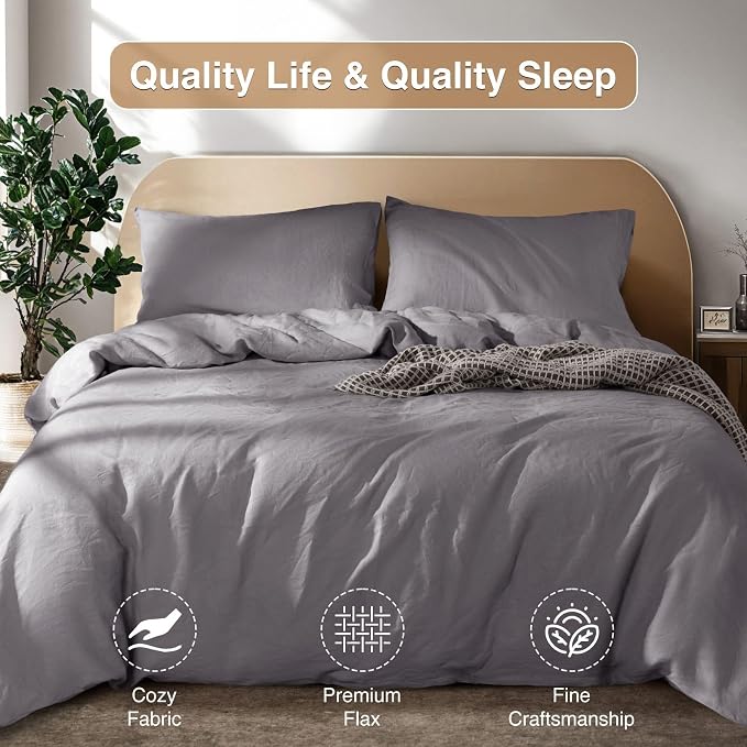 SONORO KATE 100% French Linen Duvet Cover King Size, Soft Breathable - Image 6
