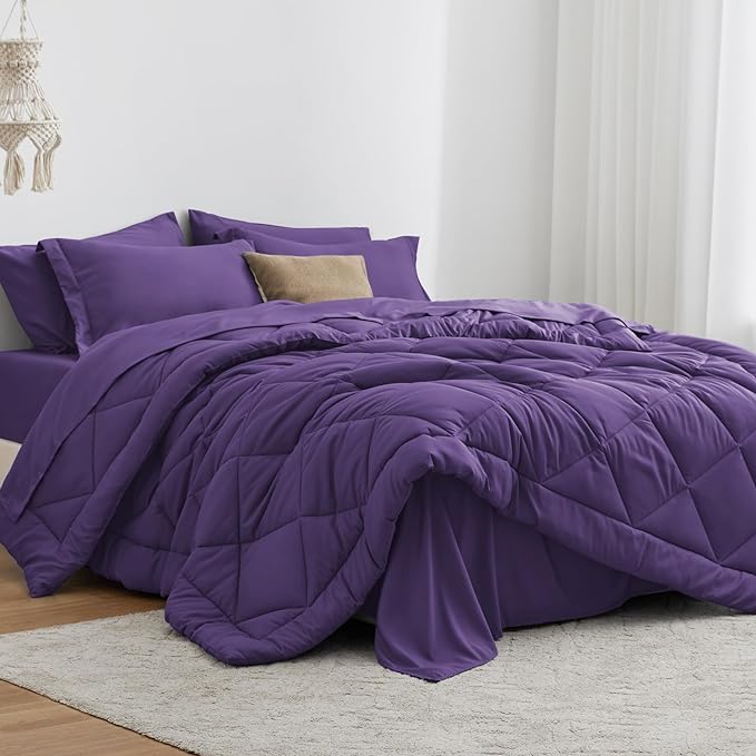 Love's cabin King Size Comforter Set Purple, 7 Pieces King Bed in a Bag by Lovescabin