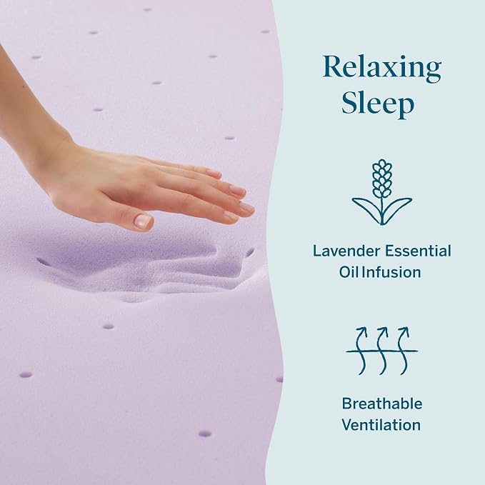 Lucid 4 Inch Lavender Memory Foam Mattress Topper, Twin XL Size – Essential Oil - Image 5
