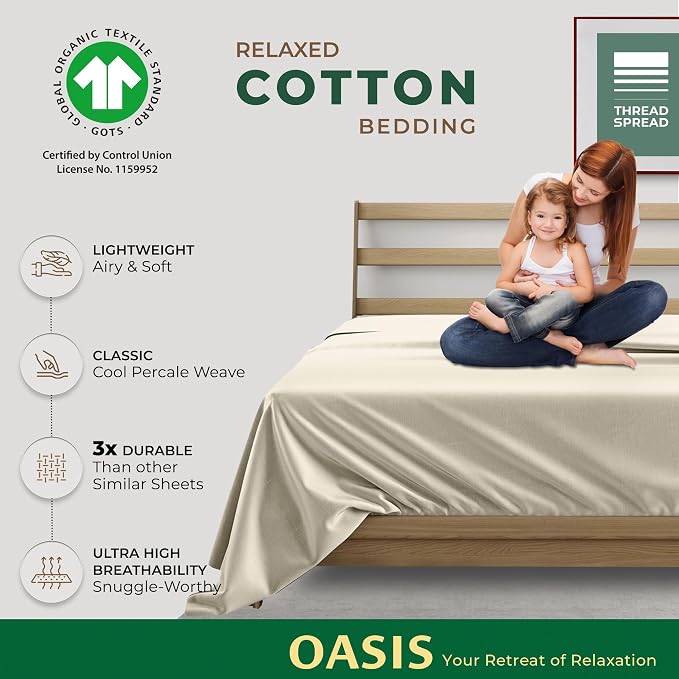 THREAD SPREAD 100% Organic Cotton Percale Flat Sheet Twin XL Size - Image 2