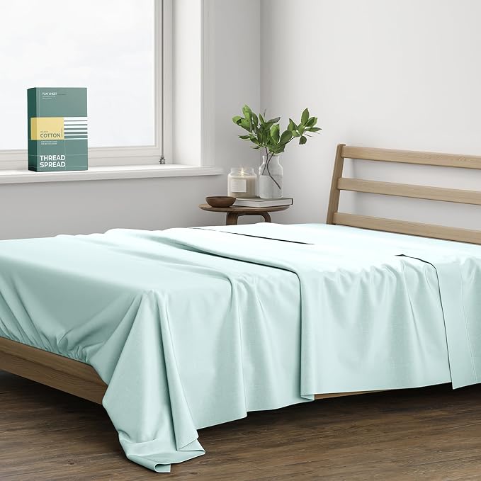 THREAD SPREAD 100% Organic Cotton Percale Flat Sheet Queen Size by THREADSPREAD