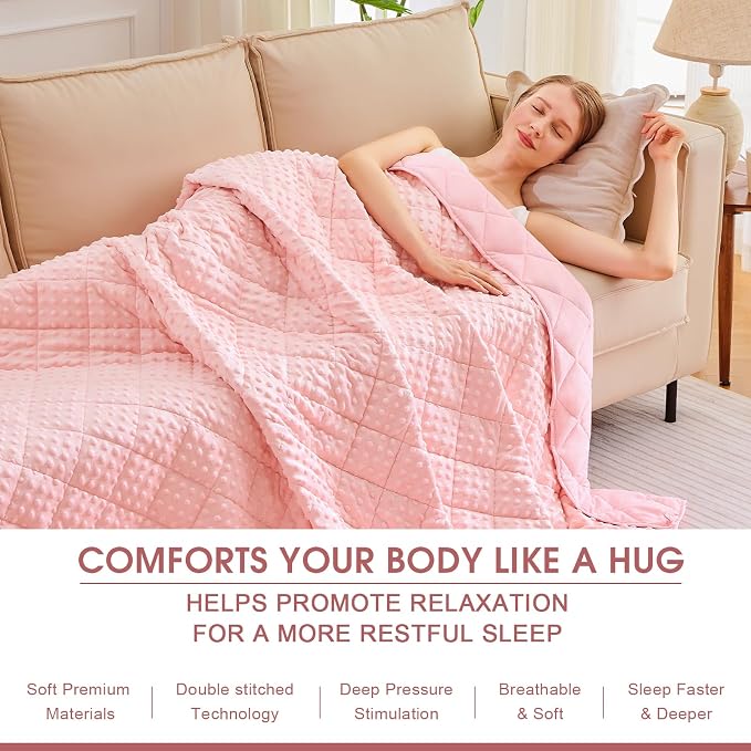 Pink Weighted Blanket for Adults 15lbs, Twin Full Size Cooling Minky Heavy - Image 5