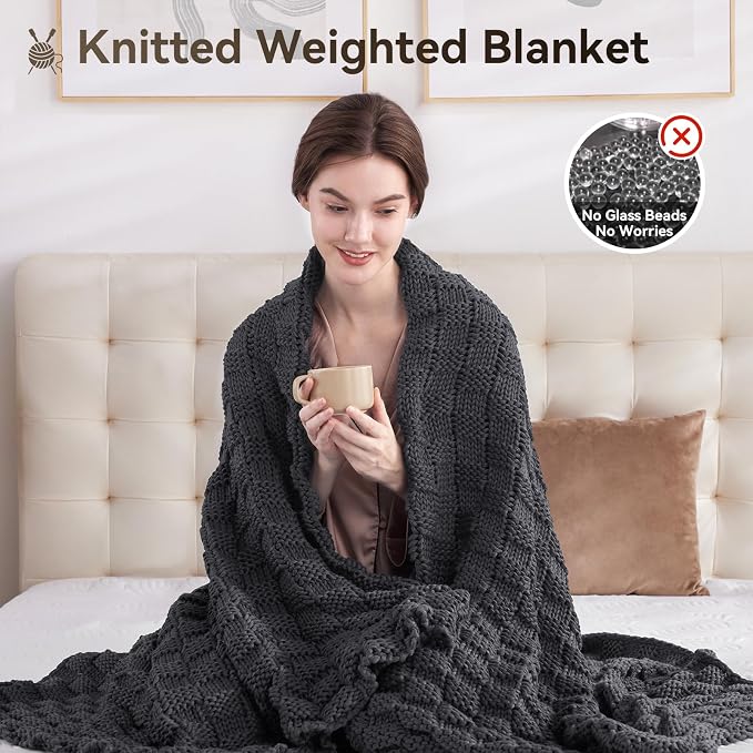 Knitted Weighted Blanket for Adult, No Beads Heavy Blanket 48” x 72'' 10lbs - Image 5