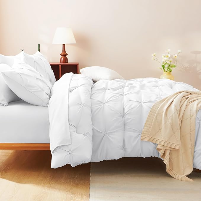 CozyLux Twin XL Comforter Set White, 5 Pieces Twin Extra Long Pintuck Bed in A - Image 5