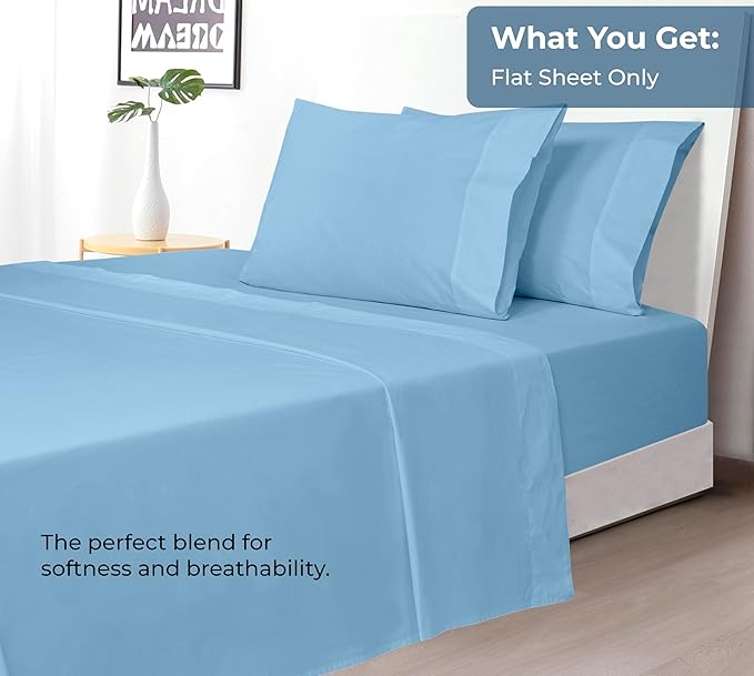 Royale Linens 100% Organic Cotton Queen Flat Sheet Only - Image 5