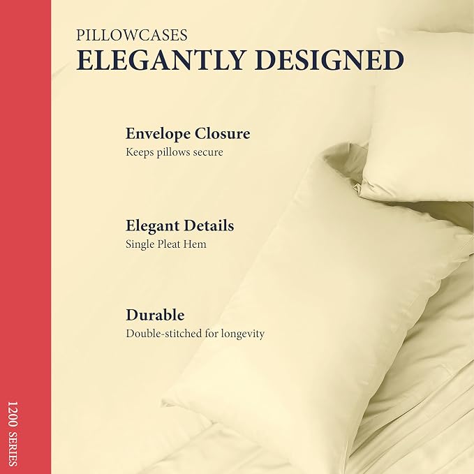 100% Egyptian Cotton Pillow Cases Standard/Queen Size Set of 2 - Image 4