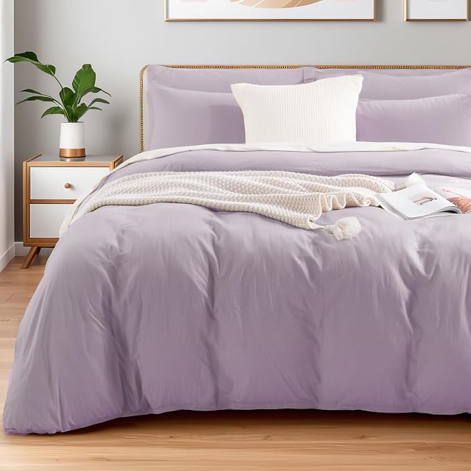 NEXHOME PRO Duvet Cover Set 100% Washed Cotton Full Size Linen Feel Textured by NEXHOMEPRO
