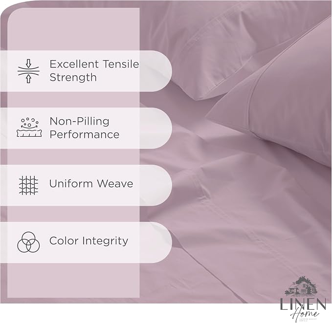 Linen Home 100% Cotton Percale Sheets Twin XL Size, Mauve Lavender, Deep Pocket - Image 2