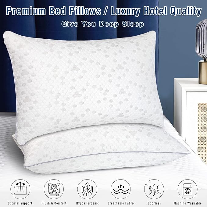HIMOON Shredded Memory Foam Pillows, Medium Firm King Size Pillows 2 Pack - Image 2