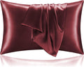 BEDELITE Satin Pillowcase with Zipper, Burgundy Pillow Cases Queen Size Set of 2 by BEDELITE