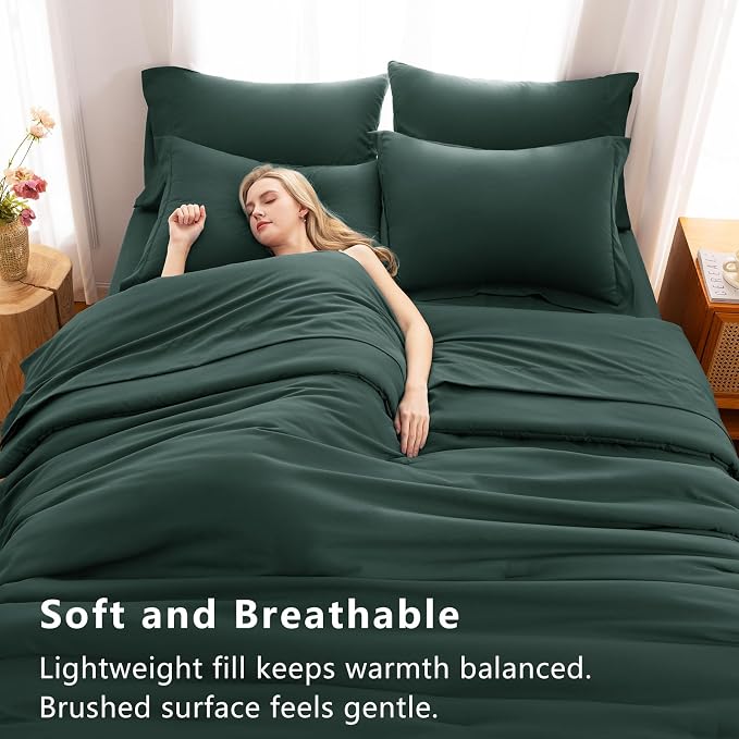 CozyLux King Size Comforter Set Forest Green, 7 Pieces Bed in a Bag King - Image 6