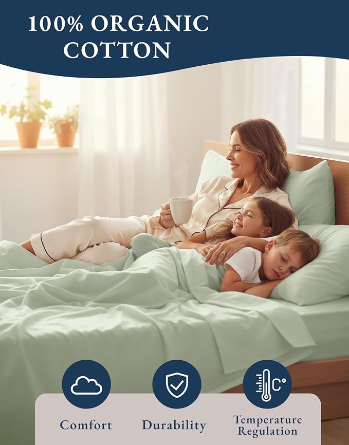 LANE LINEN 100% Organic Cotton Twin Sheets, Soft & Comfy Percale Weave - Image 6