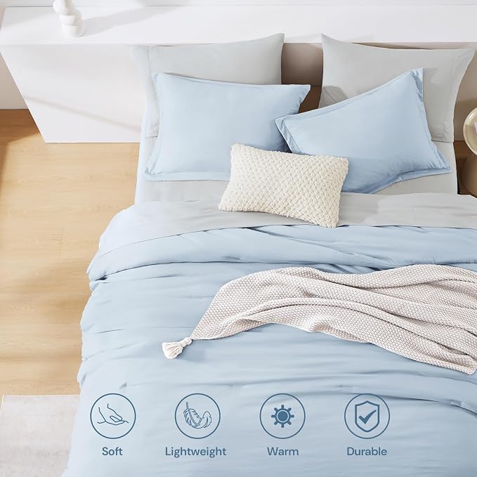 WRENSONGE Twin Comforter Set- 5 Pieces Ice Blue Twin Bed in a Bag, All Season - Image 4