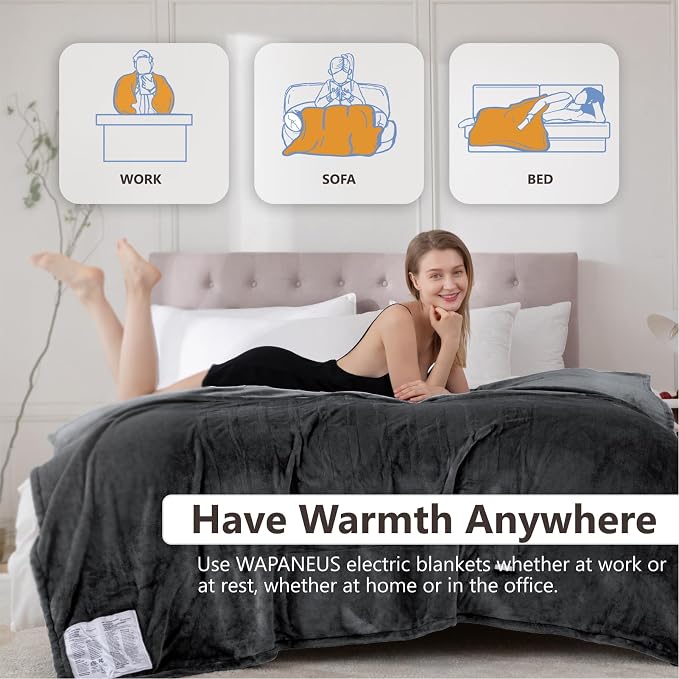 Wapaneus Heated Blanket Full 72" x 84" Electric Throw 10 Heating Levels 12 - Image 3
