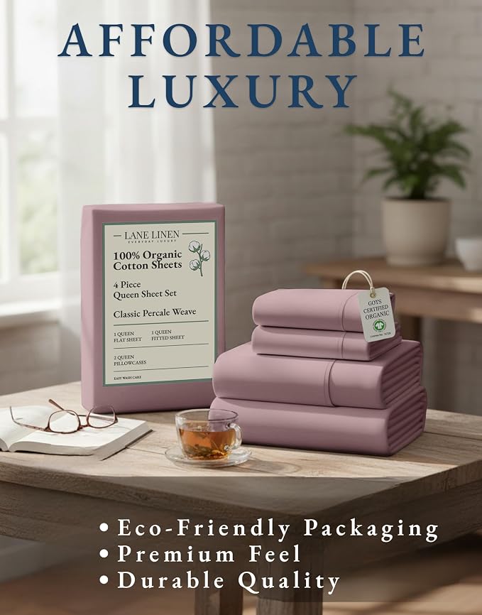 LANE LINEN Queen Size Sheets Set, 100% Organic Cotton Sheet Set, Percale Weave - Image 8