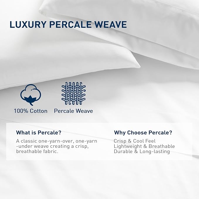 King Size Flat Sheet 2 Pack, 100% Cotton Percale Flat Bed Sheet, Breathable - Image 2
