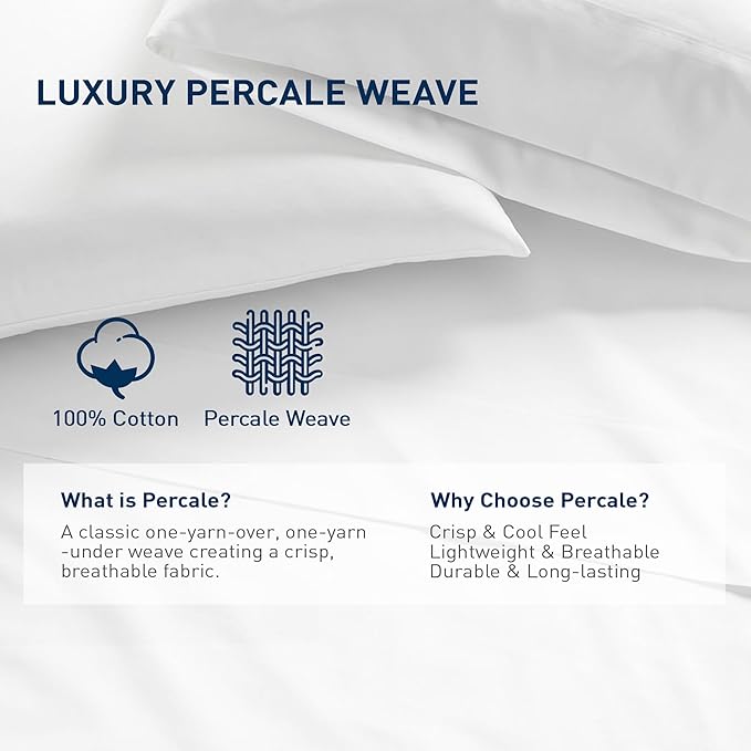 Twin/Twin XL Size Flat Sheet 4 Pack, 100% Cotton Percale Flat Bed Sheet - Image 2