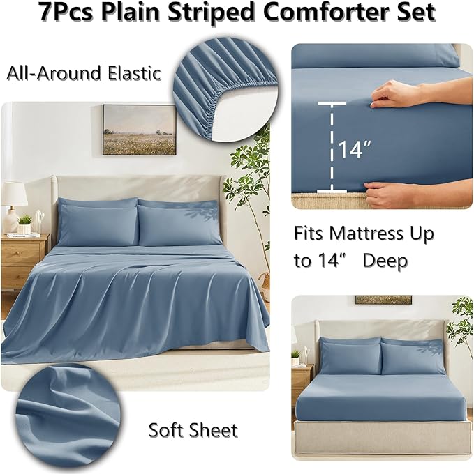 CozyLux Queen Comforter Set Dusty Blue, 7 Pieces Bed in a Bag, All Season - Image 5