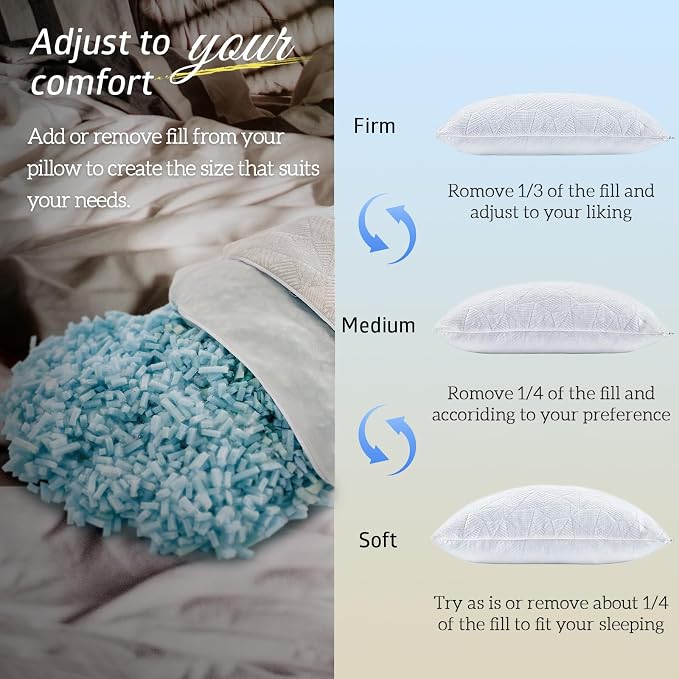 BETU Cooling Pillows Queen Size Set of 2, Shredded Memory Foam Pillows Cool - Image 7