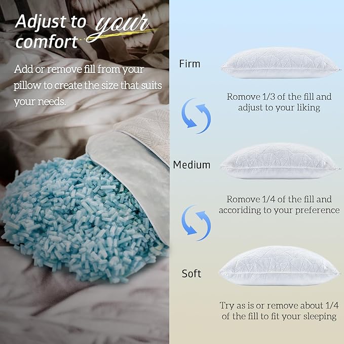 BETU Standard Pillow, Cooling Shredded Memory Foam Pillow - Image 7