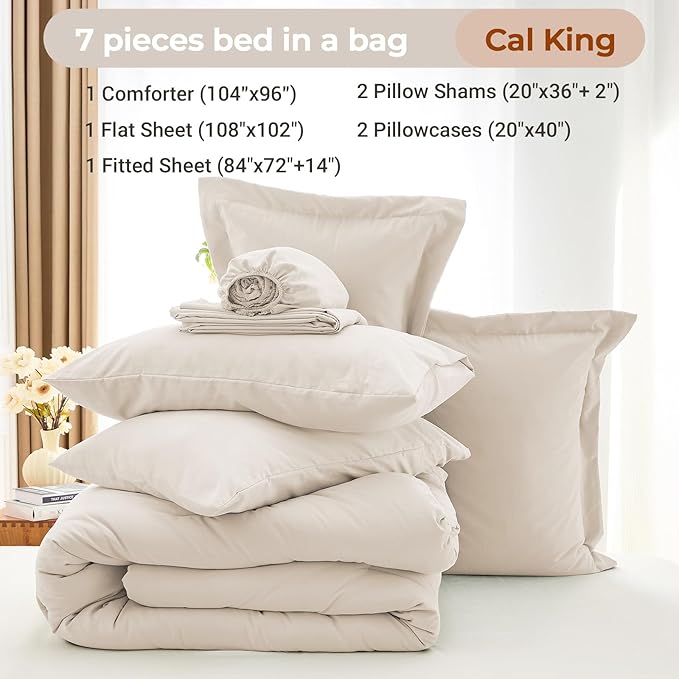 MUXHOMO 7 Pieces California King Comforter Set, Soft Bed in a Bag Cal King Size - Image 4
