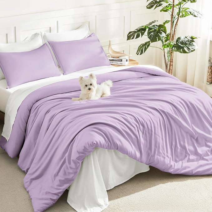 Litanika Lavender Purple Comforters Queen Size, 3 Pieces Lightweight Solid by Litanika