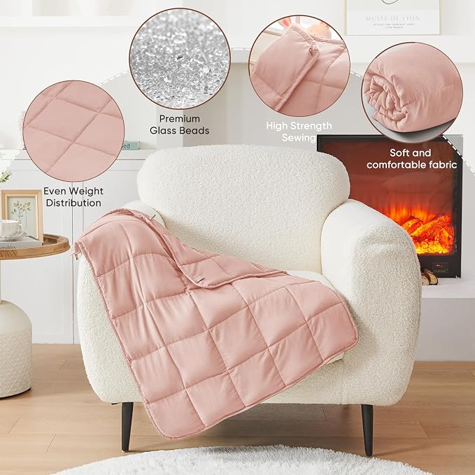 Pink Weighted Lap Blanket for Adults 7lbs, Cooling Heavy Throw Blanket - Image 7