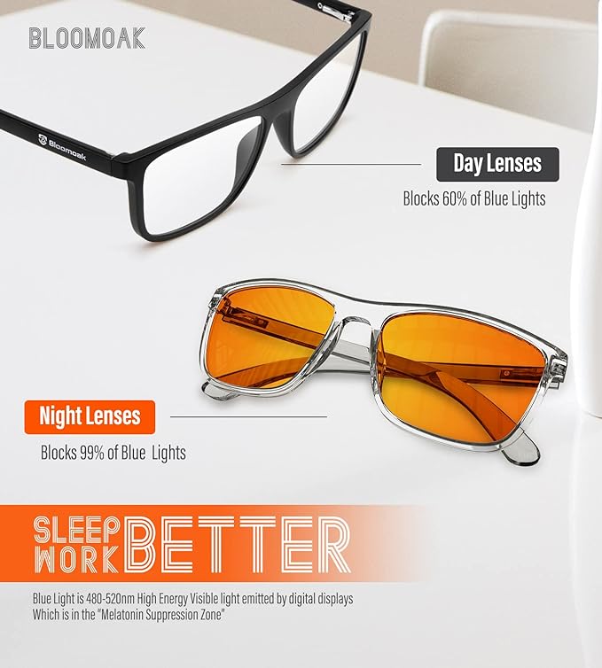 Bloomoak 100% Red Lens Blue Green Light Blocking Glasses- Dual AR Coatings - Image 2