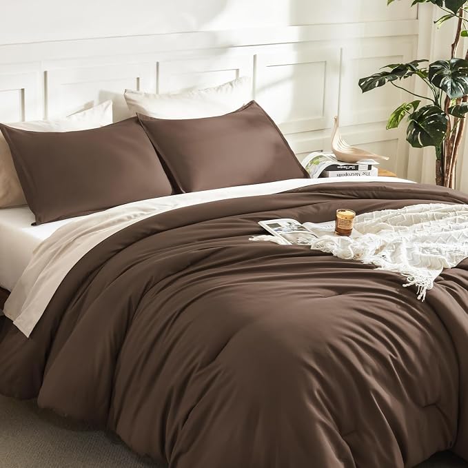 Litanika Brown Comforter Set Full Size, 3 Pieces Lightweight Solid Bedding - Image 5