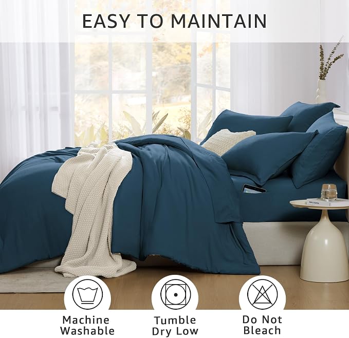 WRENSONGE Queen Comforter Sets- 7 Pieces Soft Serenity Blue Bed in a Bag - Image 4