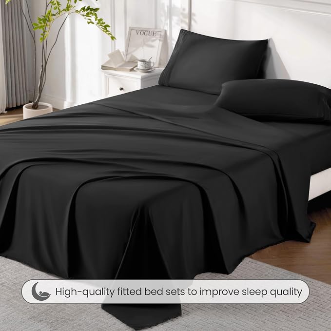 ROSE&RISY Black Twin Sheet Set, 3 Pieces Soft Bedding Queen Sheet Set, - Image 5