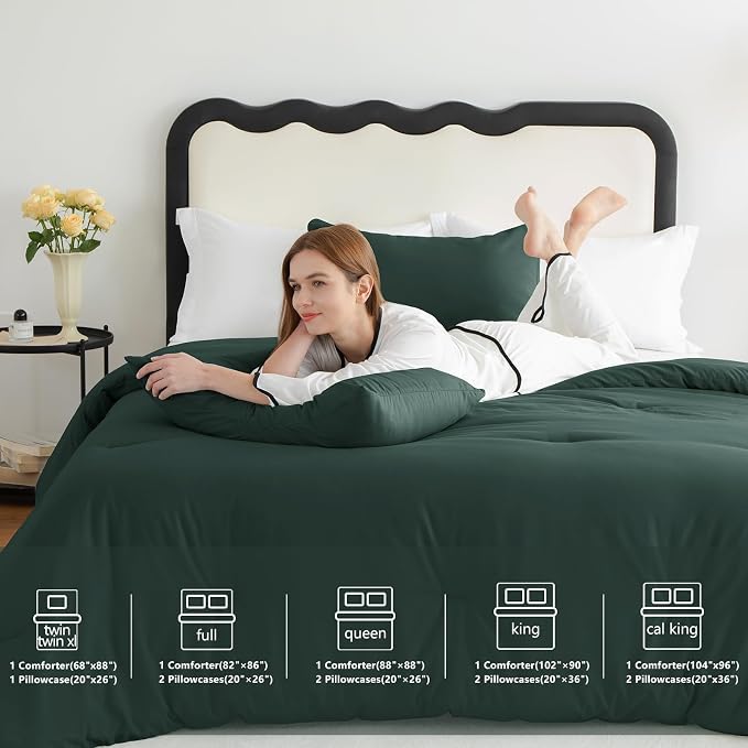 CozyLux Twin Comforter Set Forest Green, 2 Pieces Twin Extra Long Solid - Image 6