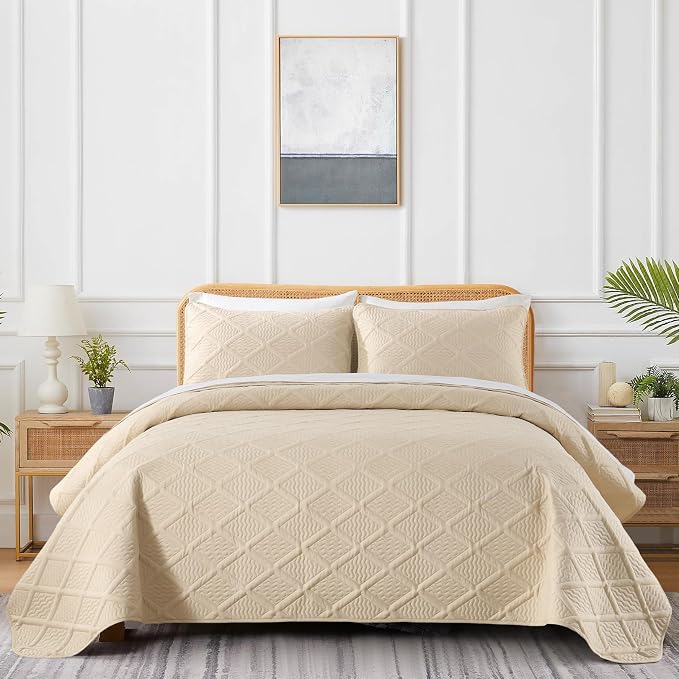 Yiran Camel Quilt Set King Size, 3 Piece Reversible Bedspreads Bedding Set - Image 2