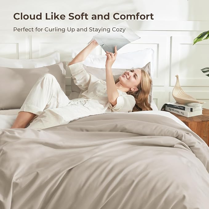 Litanika Oatmeal Comforter Full Size, 3 Pieces Lightweight Solid Bedding - Image 2