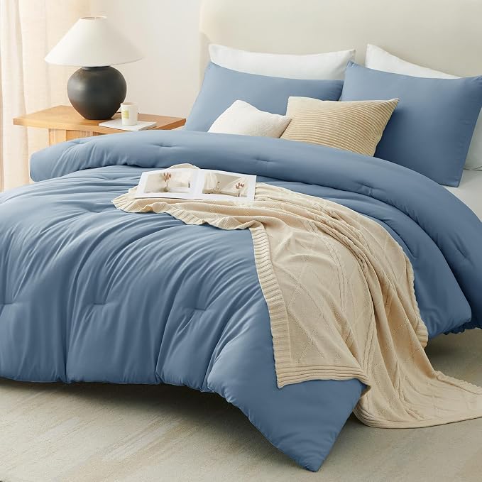 CozyLux California King Comforter Set Grayish Blue, 3 Pieces Cal King Solid - Image 8