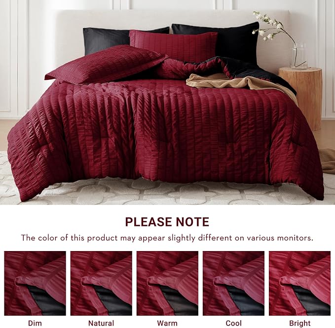 MUXHOMO 7 Pieces California King Comforter Set, Seersucker Bed in a Bag Cal - Image 5